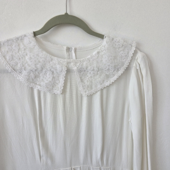 Handmade White Maxi Dress Lace Church Modest Temple Boho Grandmacore Large - Picture 3 of 8